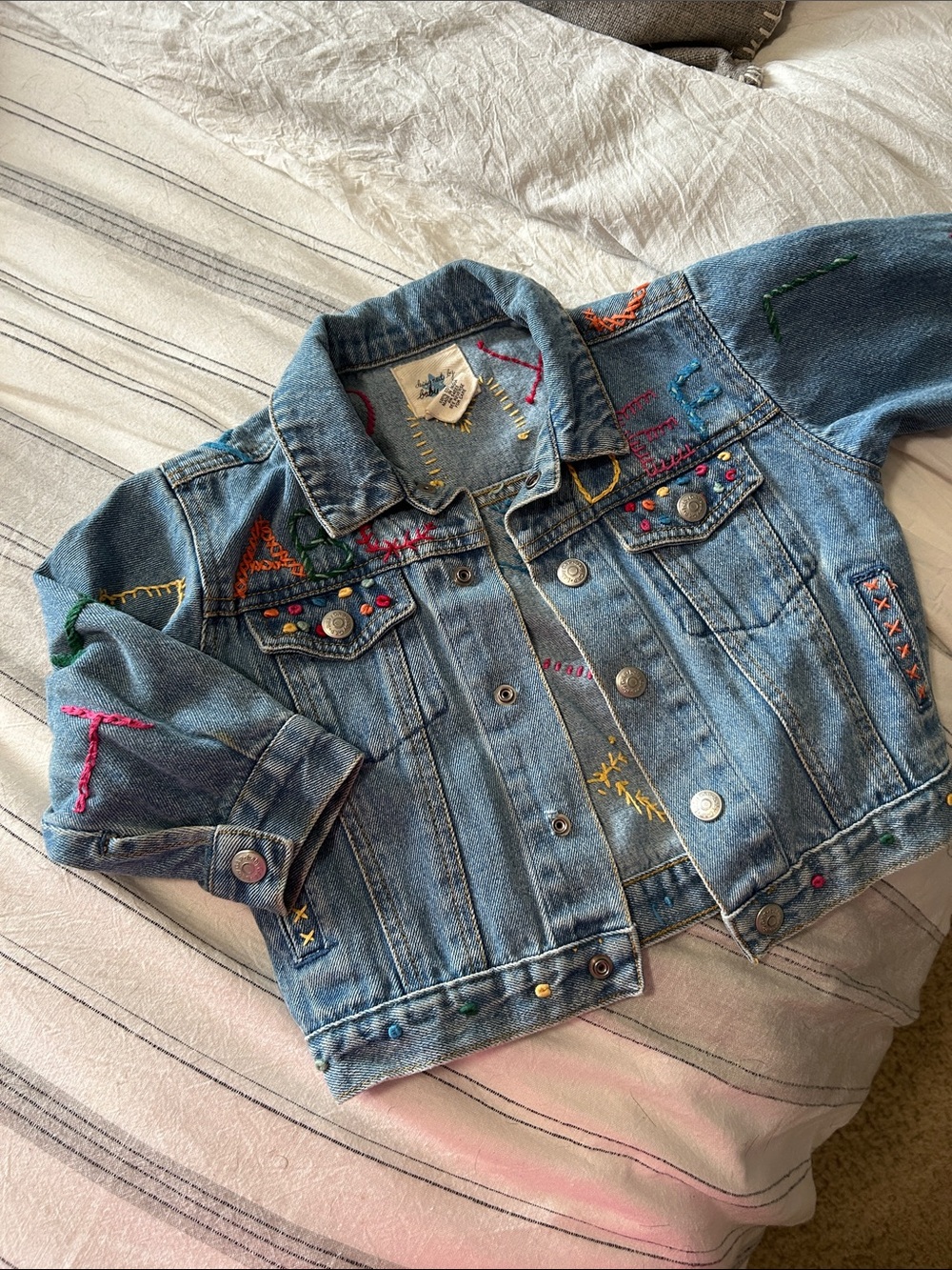 Kids Y2K vintage  Embroidered Blue Denim Jacket - 12-24 mos